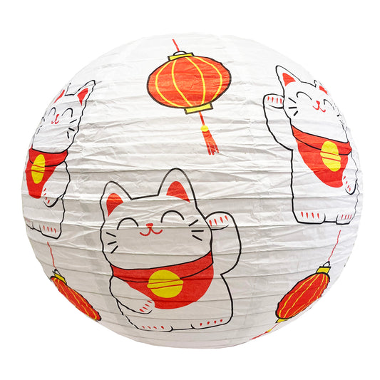 Front graphic view of Paper Lantern - Lucky Cat 16 inches