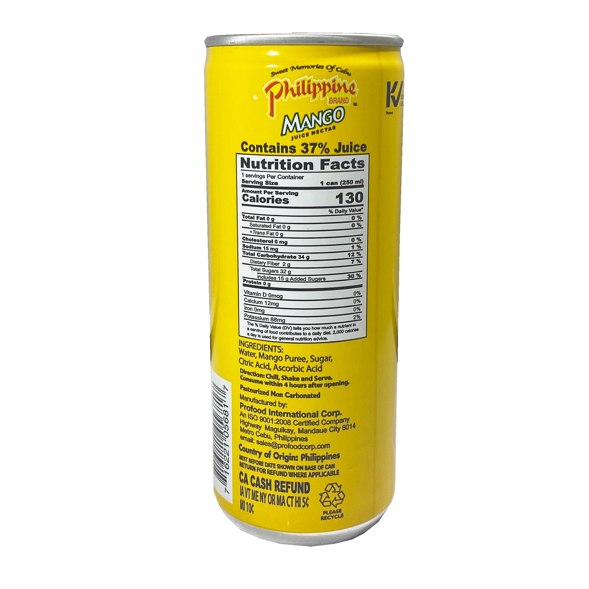 Back graphic image of Philippine Brand Mango Juice 8.4oz