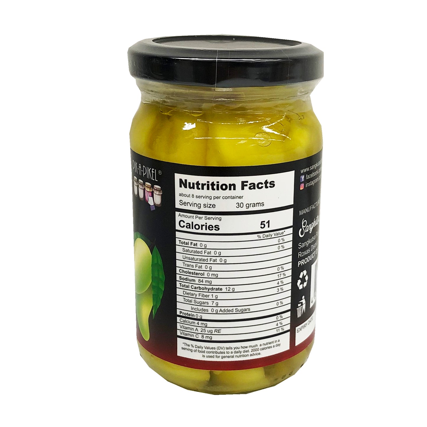 Side graphic image of Pik-A-Pikel Pickled Mango - Spicy 8.8oz 