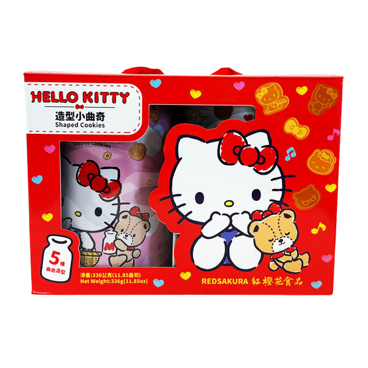 Front graphic image of Red Sakura Hello Kitty Cookies - Milk & Chocolate Gift Box 11.85oz (336g)