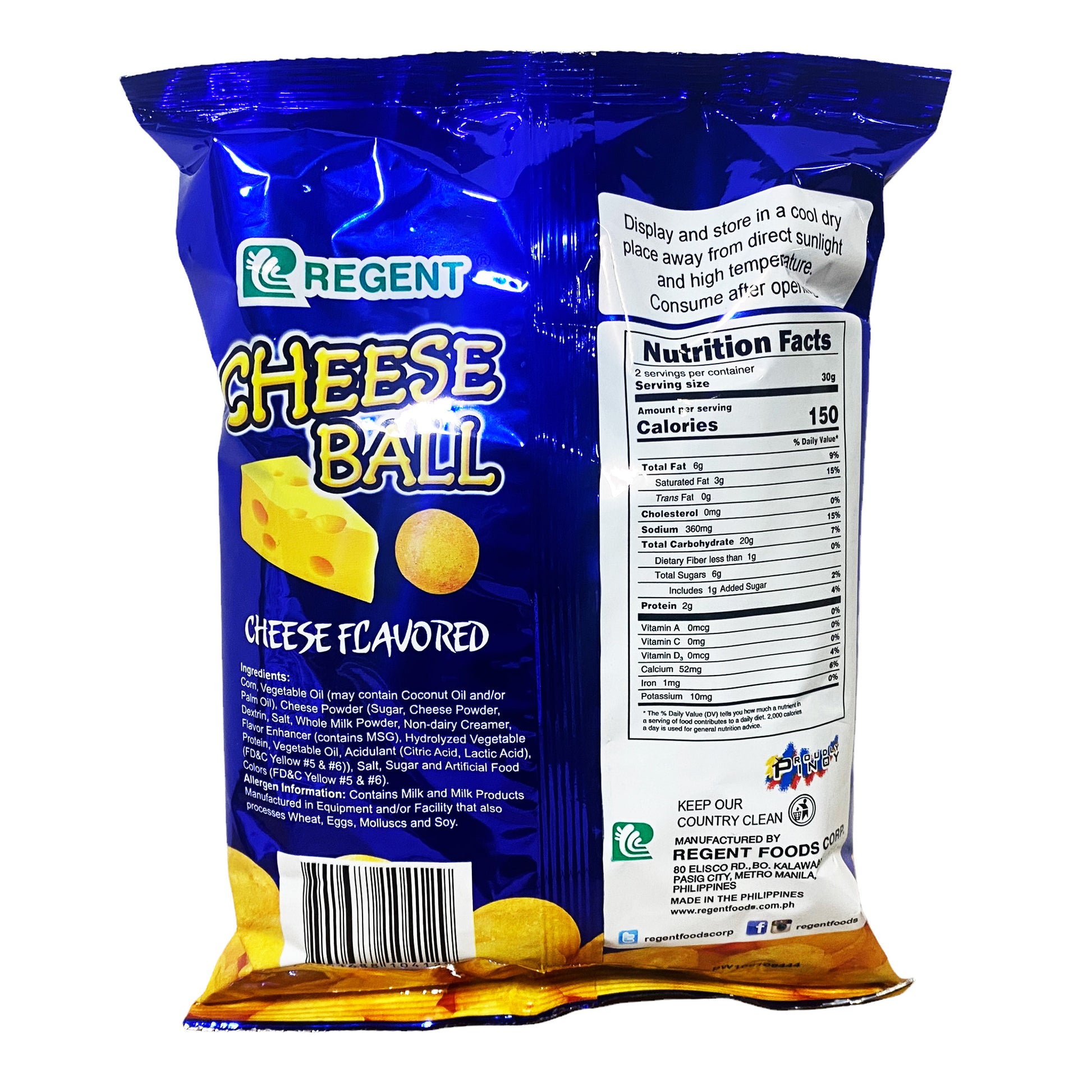 Back graphic image of Regent Cheese Ball - Cheese Flavored Snack 2.12oz