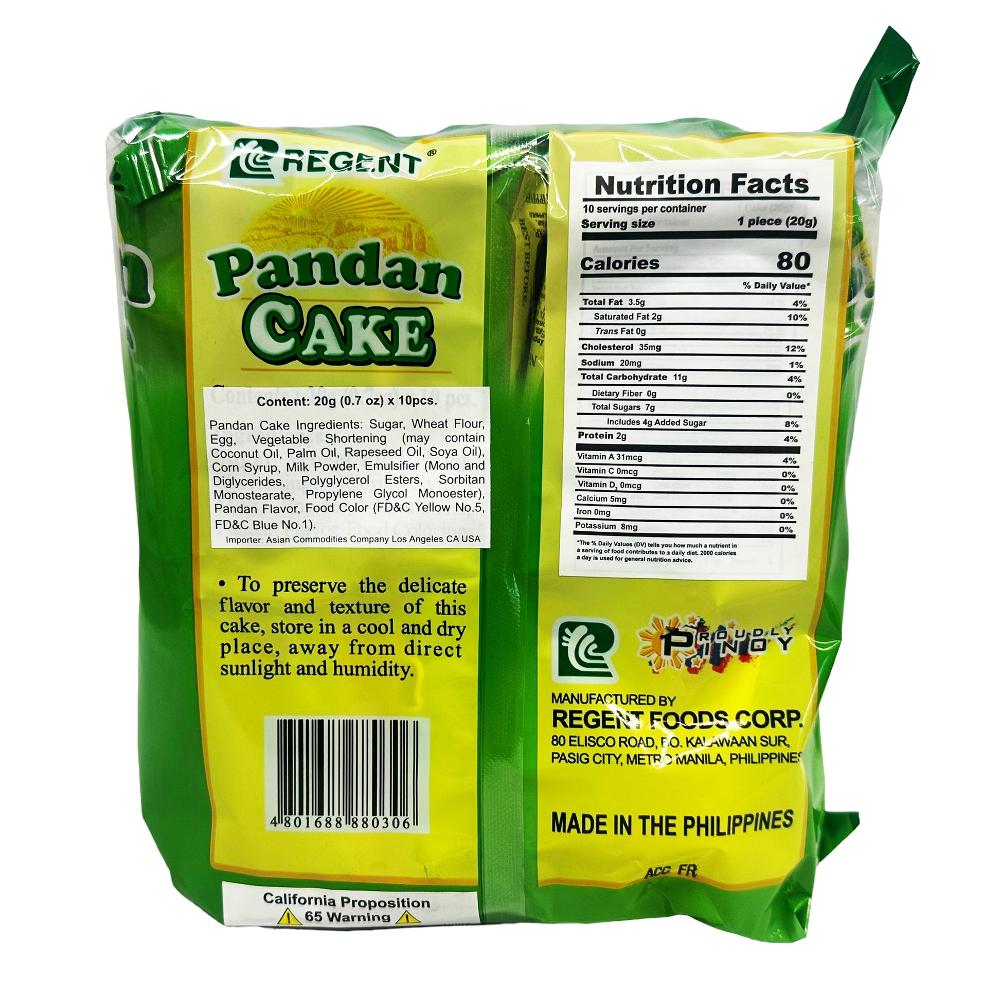 Back graphic image of Regent Pandan Cake 7oz