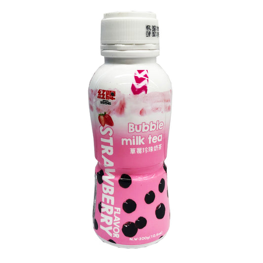 Front graphic image of Rico Bubble Milk Tea in Bottle - Strawberry 10.6oz