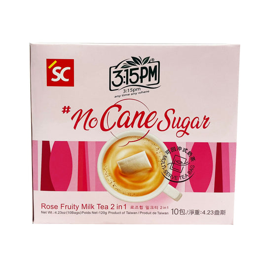 Front graphic image of SC 3:15PM No Cane Sugar Rose Fruity Milk Tea 2 in 1 4.23oz - 3點1刻 就要少吃糖 二合一经典玫瑰果味奶茶 4.23oz