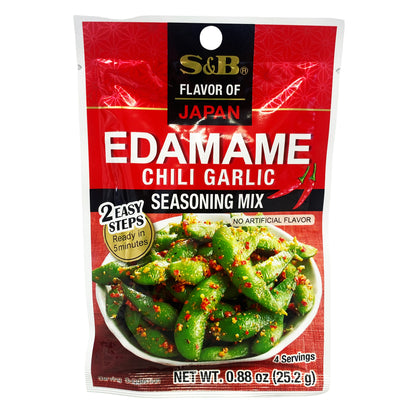 Front graphic image of S&B Edamame Chili Garlic Seasoning Mix 0.88oz (25.2g)