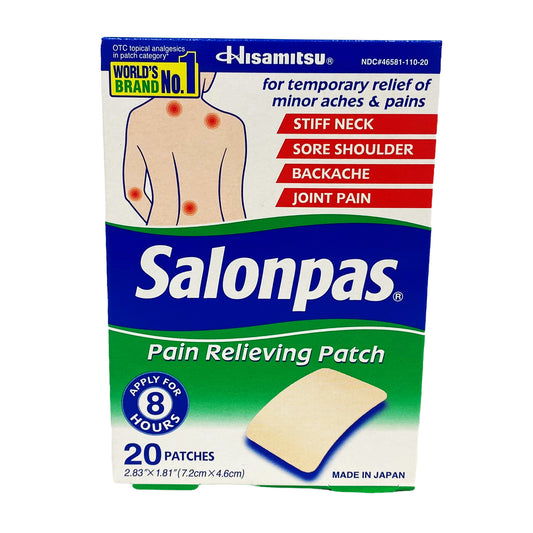 Front graphic view of Salonpas Pain Relieving Patch 20 Patches