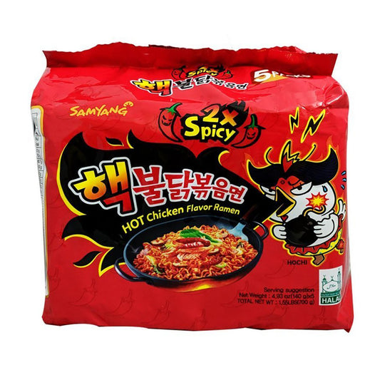 Front graphic image of Samyang Hot Chicken Ramen (2X Spicy) 5 Pack 24.7oz