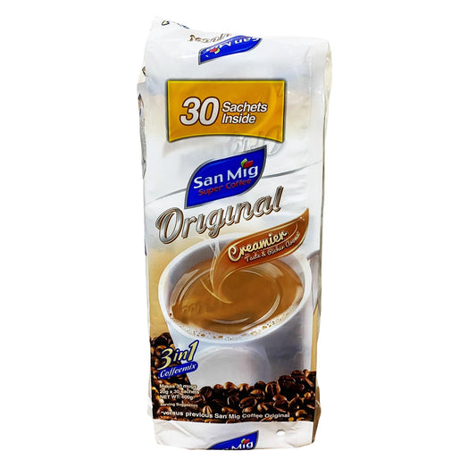 Front graphic image of San Miguel 3 In 1 Coffee Mix - Original Creamier 30 Sachet 21.16oz (600g)