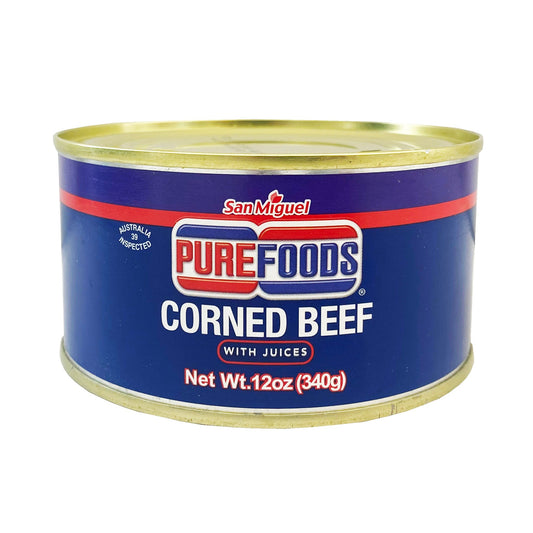 Front graphic image of San Miguel Purefoods Corned Beef 12oz