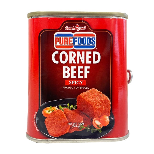 Front graphic image of San Miguel Purefoods Corned Beef Red - Spicy 12oz