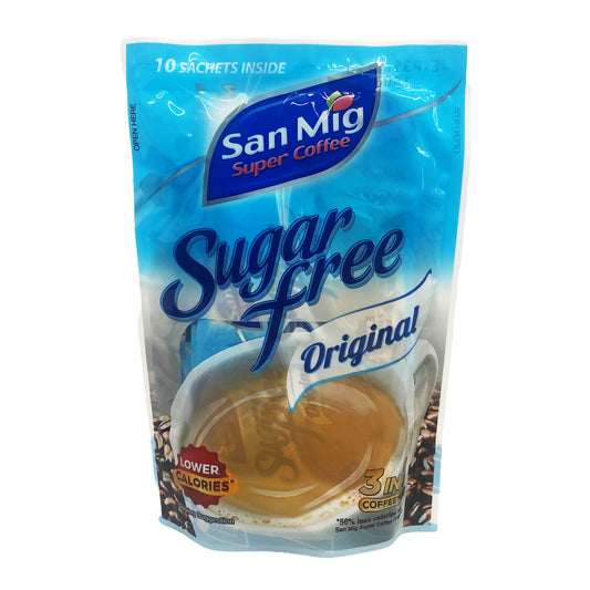 Front graphic image of San Miguel Sugar Free 3 In 1 Coffee Mix  - Original 10 Sachets 2.46oz (70g)