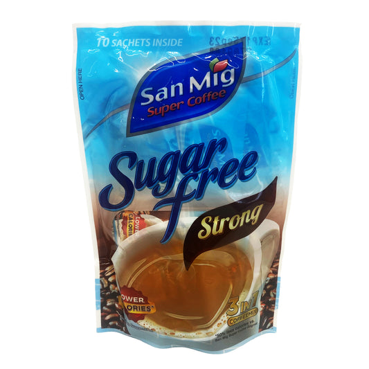 Front graphic image of San Miguel Sugar Free 3 In 1 Coffee Mix  - Strong 10 Sachets 2.46oz (70g)