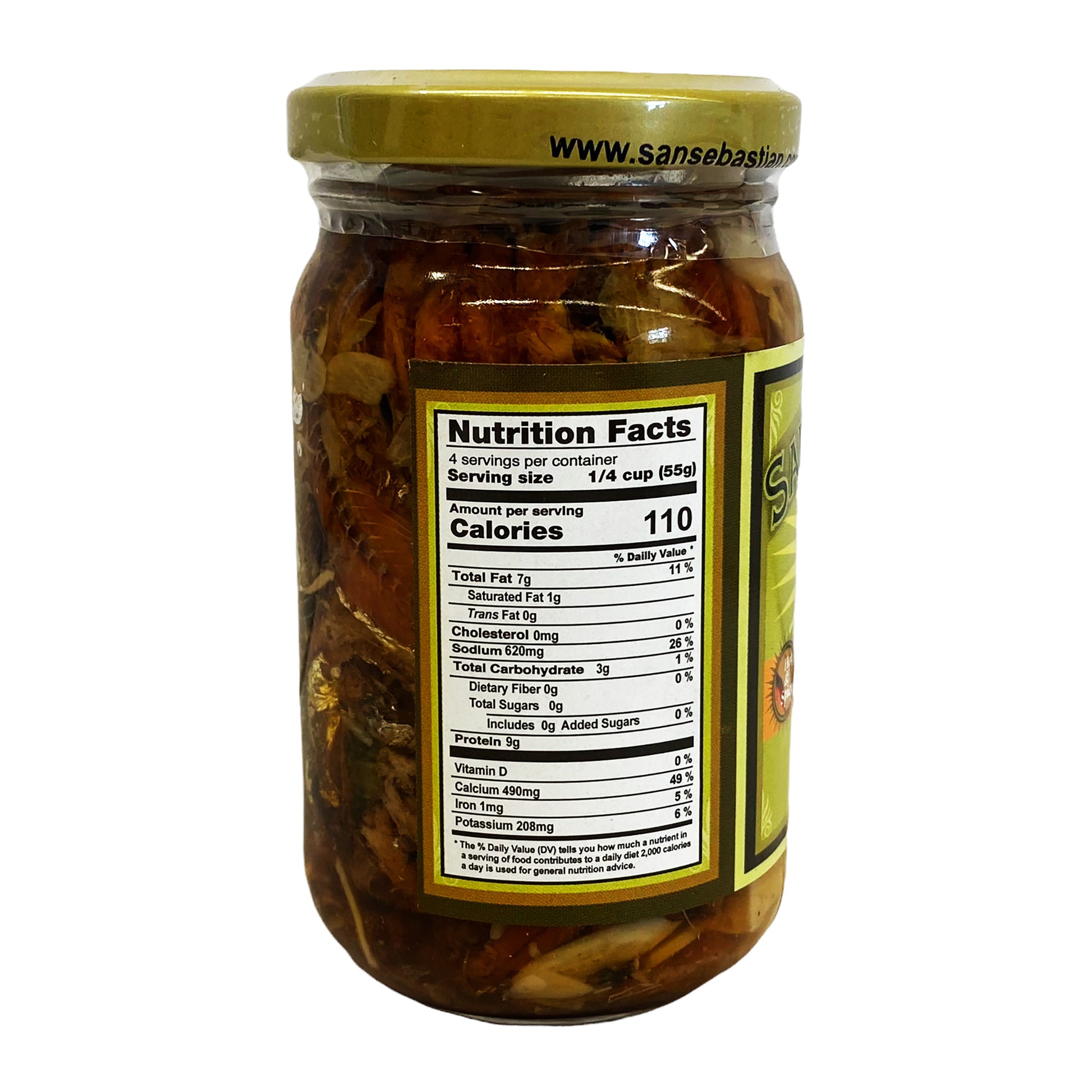 Back graphic image of San Sebastian Dried Herring With Garlic In Olive Oil - Hot & Spicy 8oz (220g) 