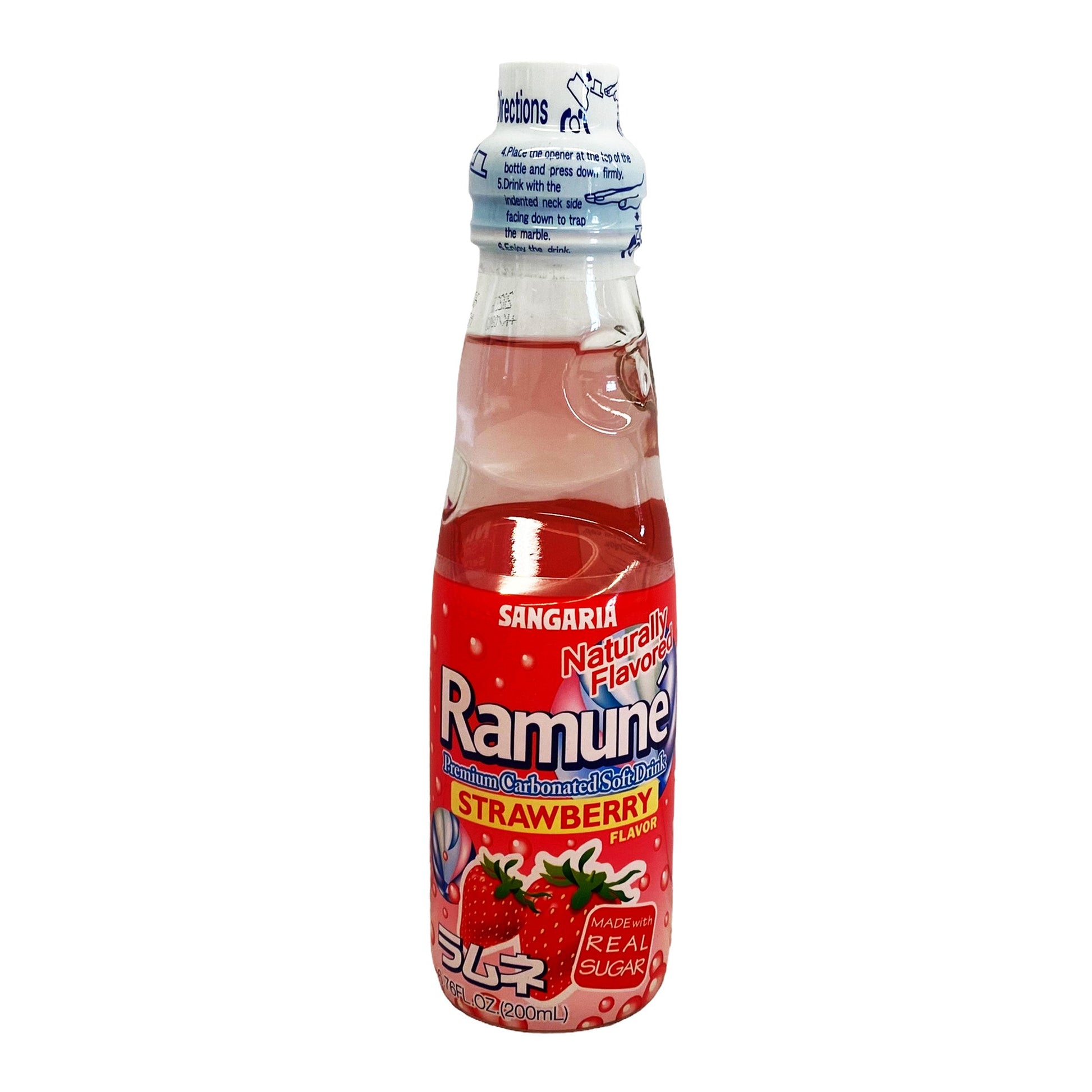 Front graphic view of Sangaria Ramune - Strawberry Flavor 6.76oz