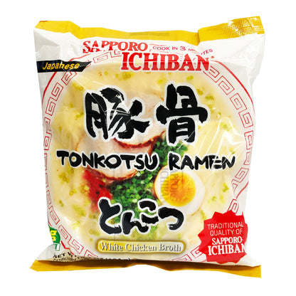 Front graphic image of Sapporo Ichiban Tonkotsu Ramen White Chicken Broth 3.7oz
