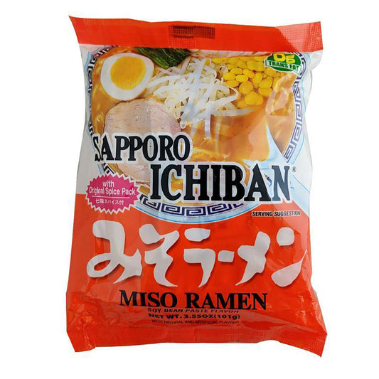 Front graphic image of Sapporo Ichiban Ramen Miso Flavor 3.55oz