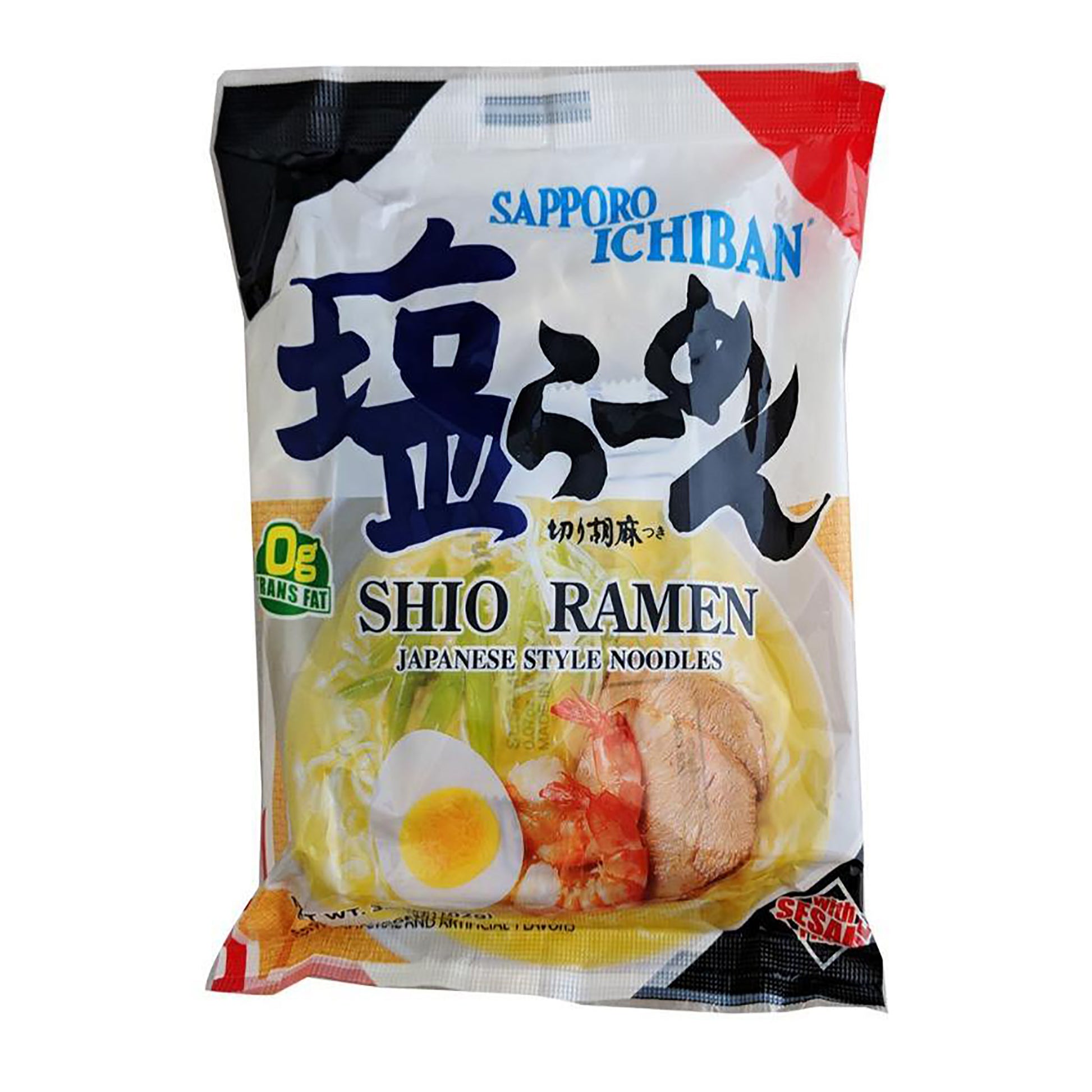 Front graphic image of Sapporo Ichiban Shio Ramen Salt Flavor 3.5oz