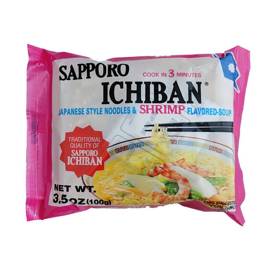 Front graphic image of Sapporo Ichiban Ramen Shrimp Flavor 3.5oz