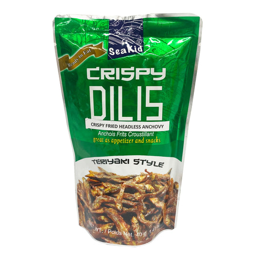 Front graphic image of Seakid Crispy Fried Headless Anchovy Teriyaki Style - Dilis 1.41oz
