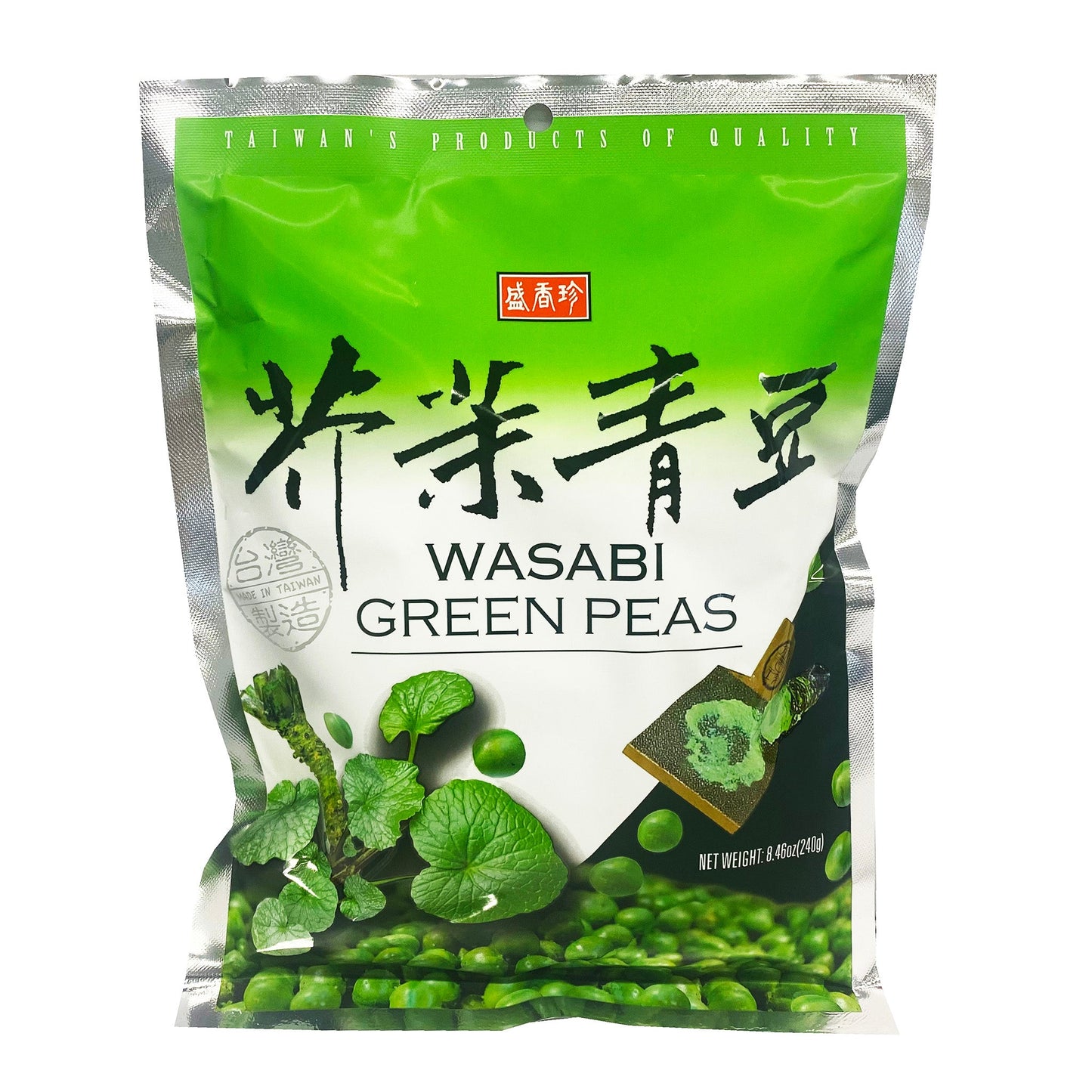 Front graphic image of Sheng Xiang Zhen Wasabi Green Peas 8.46oz