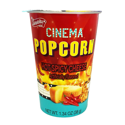 Front graphic image of Shirakiku Cinema Popcorn - Hot Spicy Cheese Flavor 1.34oz (38g)