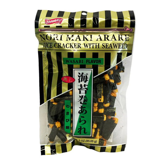 Front graphic view of Shirakiku Rice Cracker With Seaweed - Wasabi Flavor 3oz
