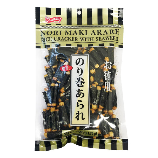 Front graphic image of Shirakiku Rice Cracker with Seaweed 5oz
