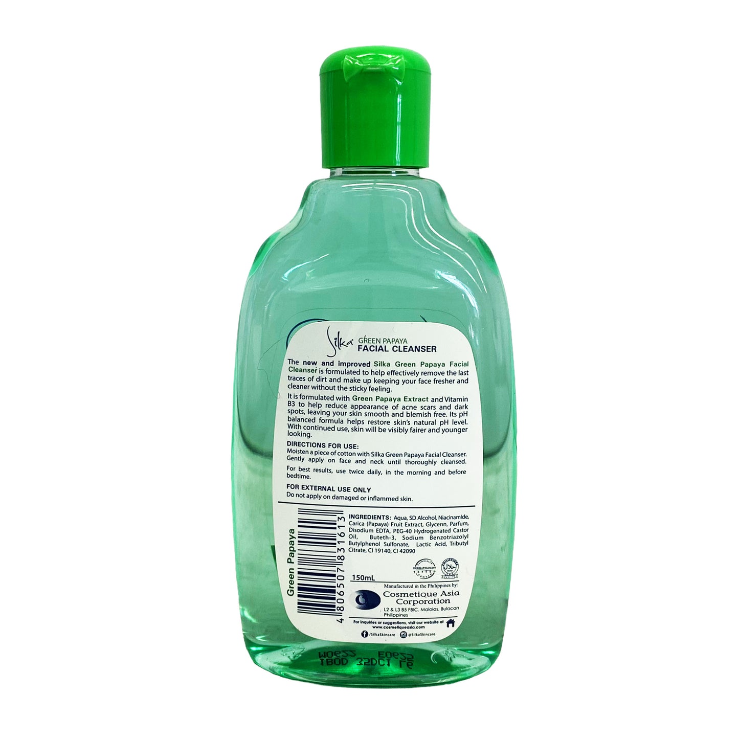 Back graphic image of Silka Facial Cleanser - Green Papaya 5.07oz (150ml)