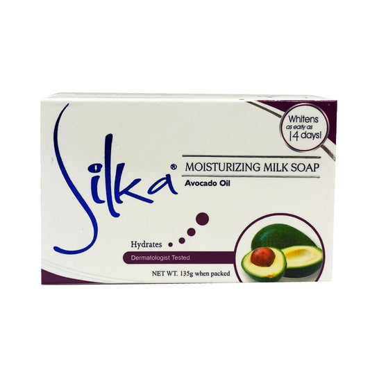 Front graphic view of Silka Moisturizing Milk Soap with Avocado Oil 4.76oz