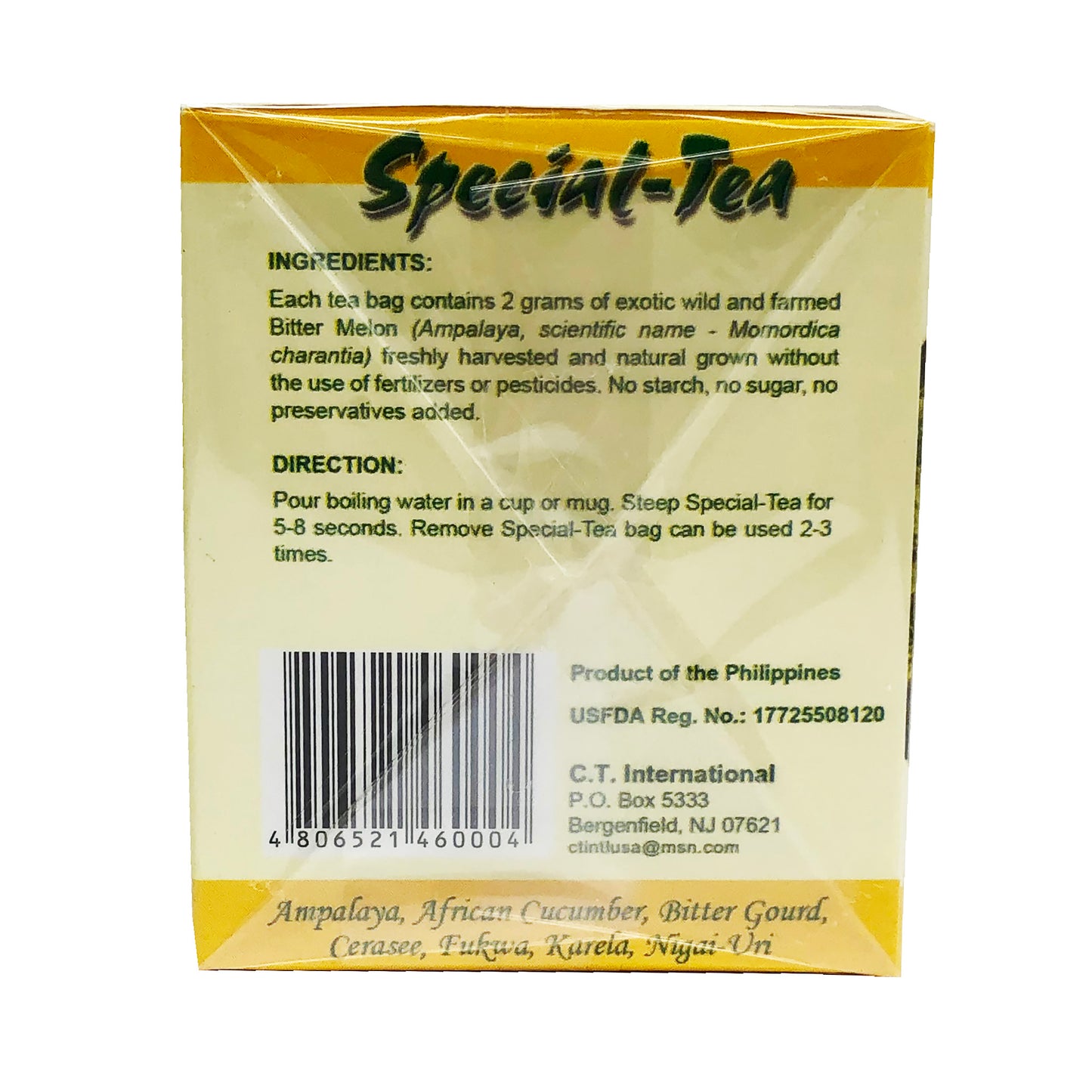 Back graphic image of Special Tea Exotic Ampalaya Bitter Melon Tea 2.11oz
