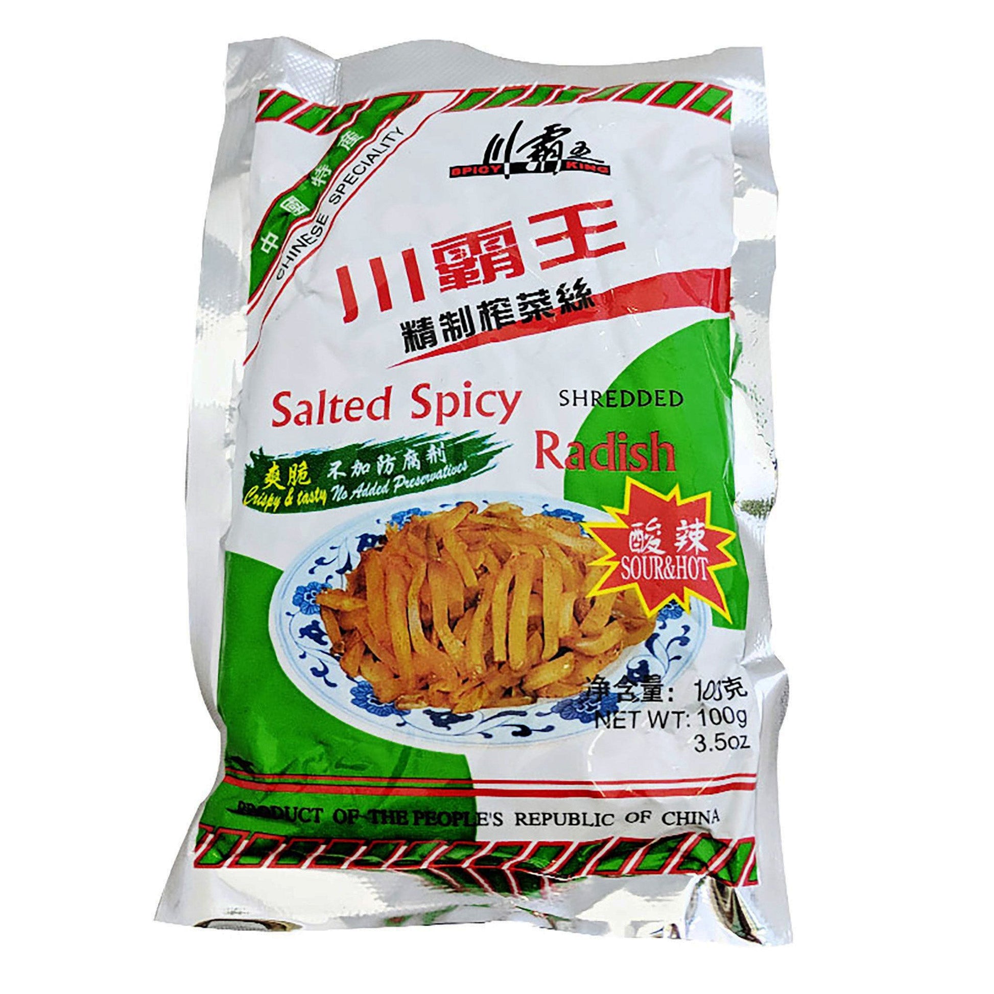 Front graphic image of Spicy King Salted Spicy Shredded Radish - Sour & Hot Flavor 3.5oz