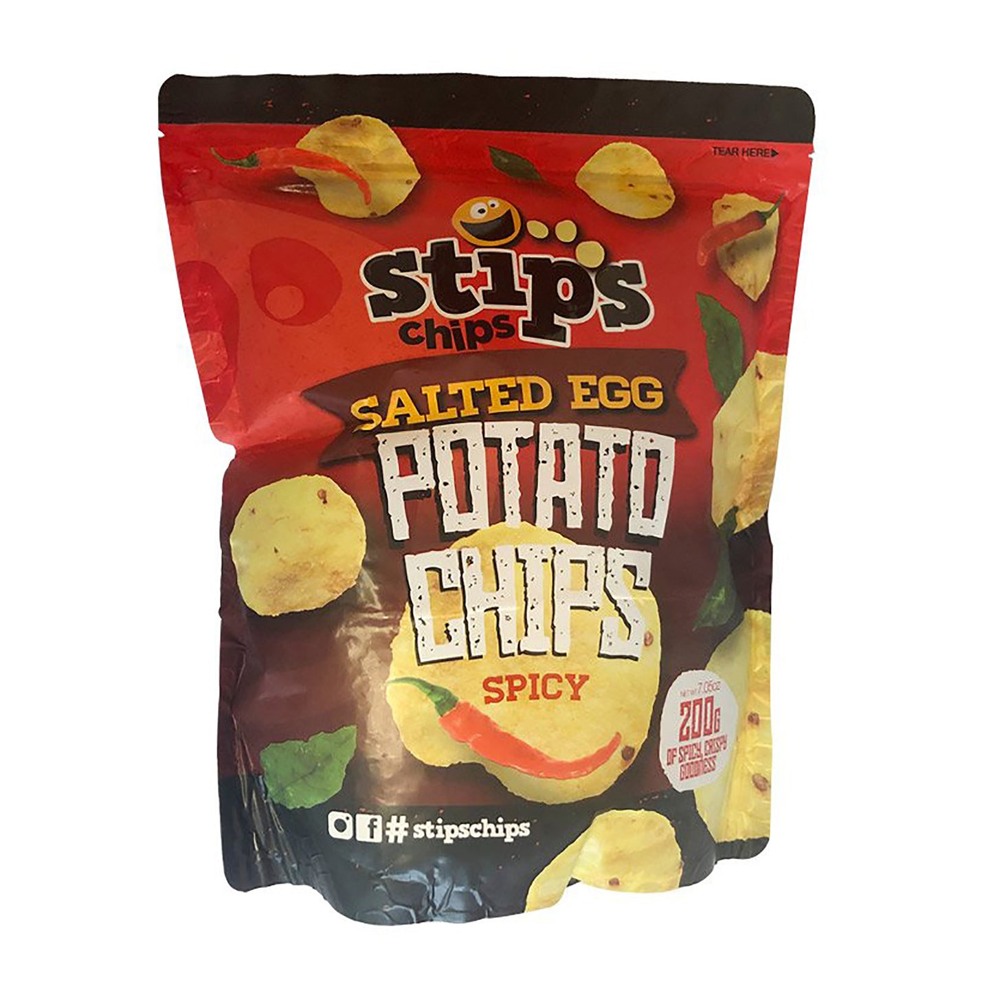 Front graphic image of Stips Salted Egg Potato Chips - Spicy 7.05oz