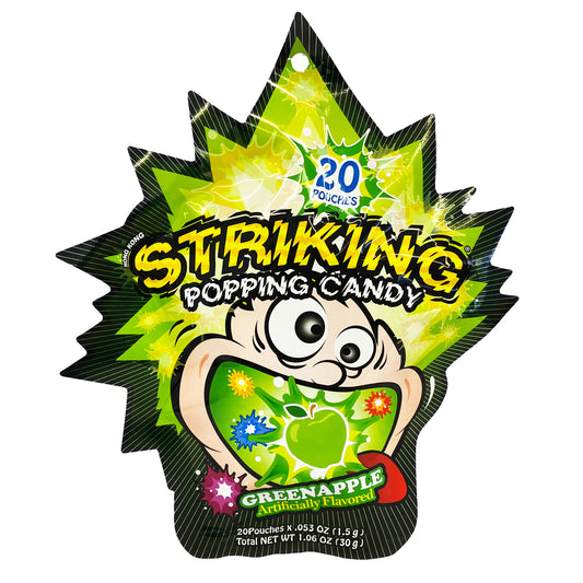 Front graphic image of Striking Popping Candy - Green Apple Flavor 1.06oz (30g)