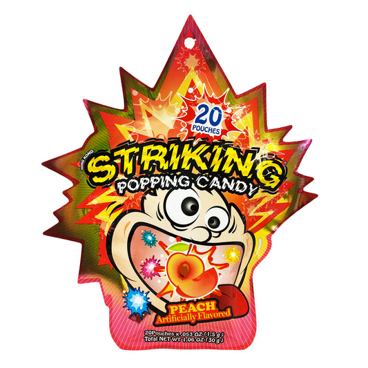 Front graphic image of Striking Popping Candy - Peach Flavor 1.06oz (30g)