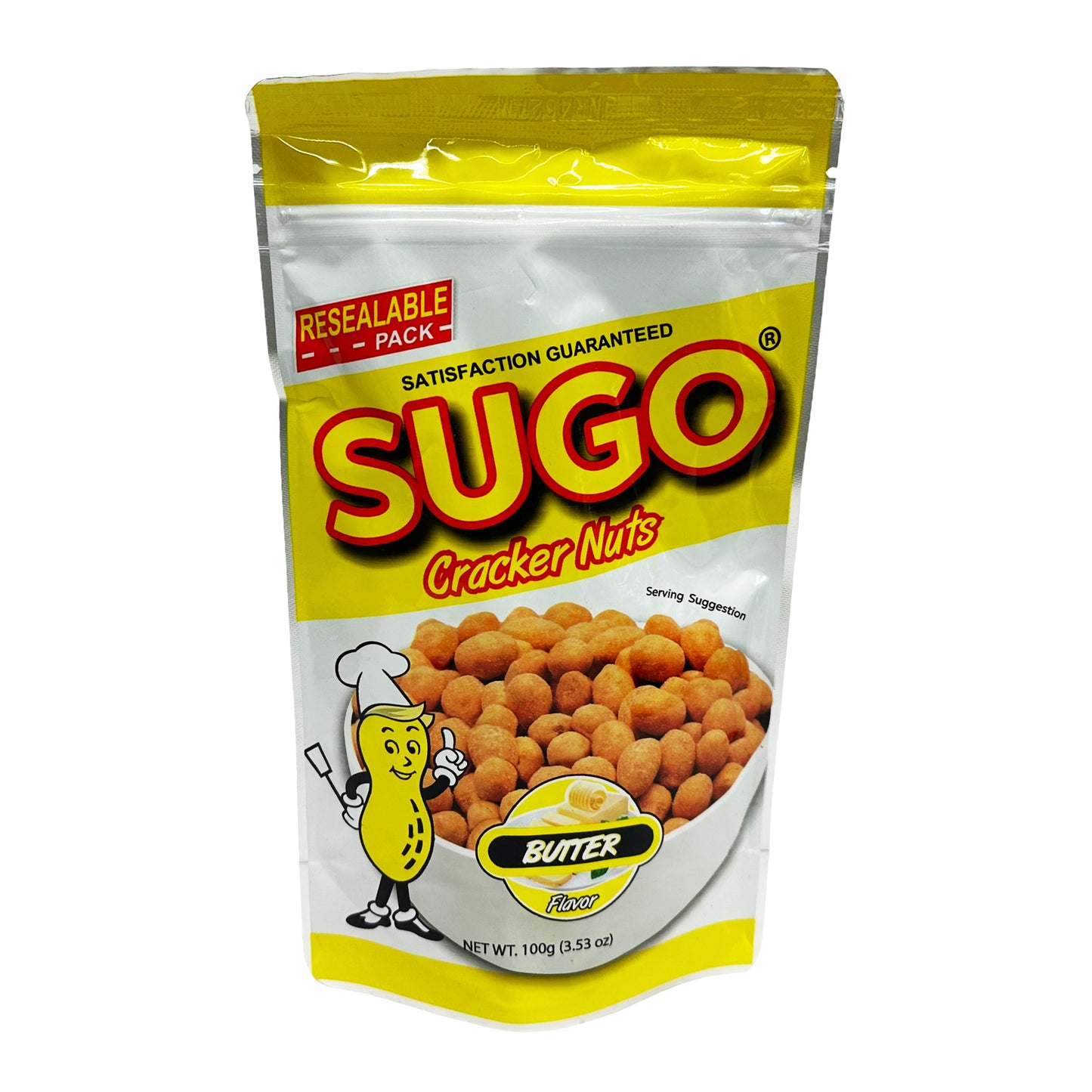 Front graphic image of Sugo Cracker Nuts - Butter Flavor 3.53oz (100g)