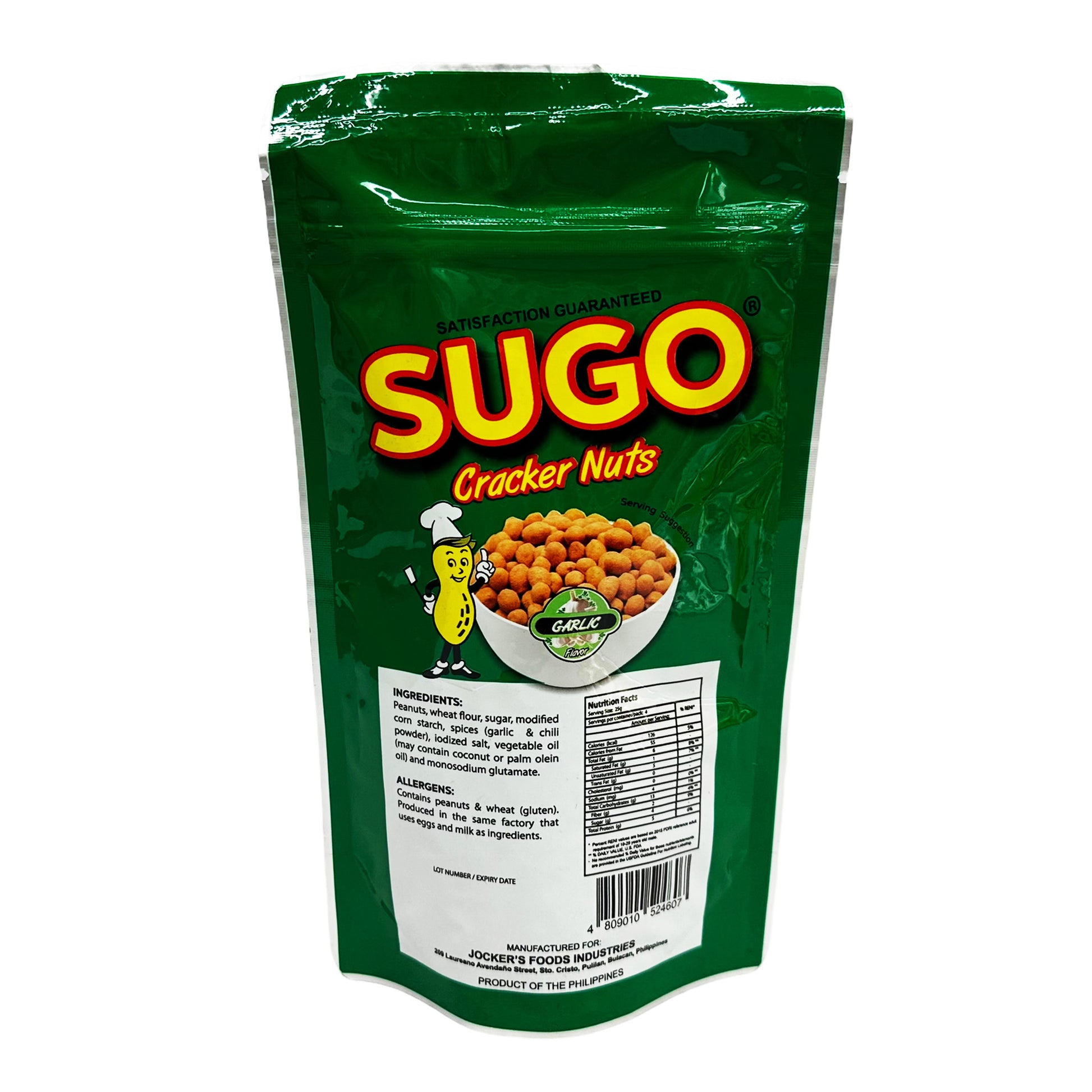 Back graphic image of Sugo Cracker Nuts - Garlic Flavor 3.53oz (100g)