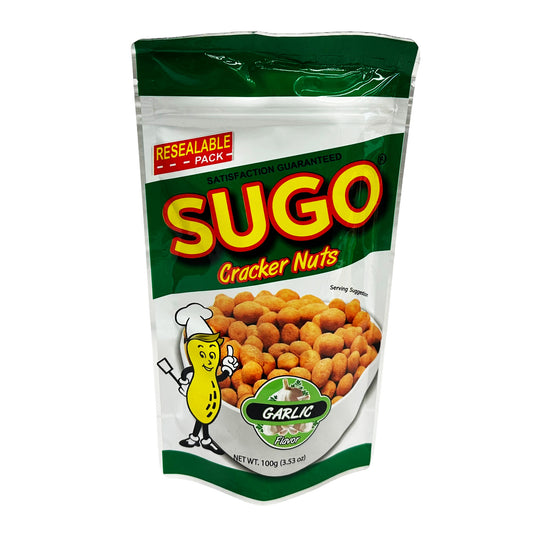 Front graphic image of Sugo Cracker Nuts - Garlic Flavor 3.53oz (100g)