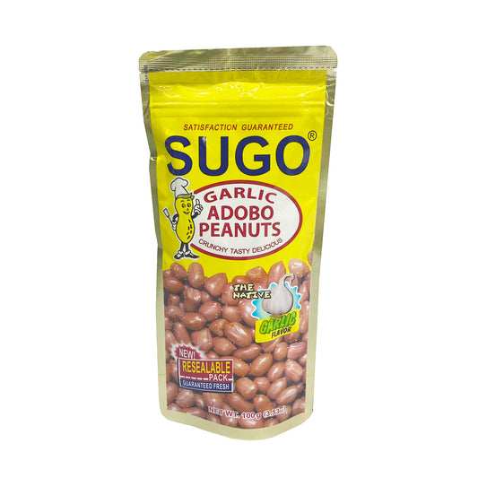 Front graphic image of Sugo Salted Peanuts Garlic Adobo Flavor 3.53oz