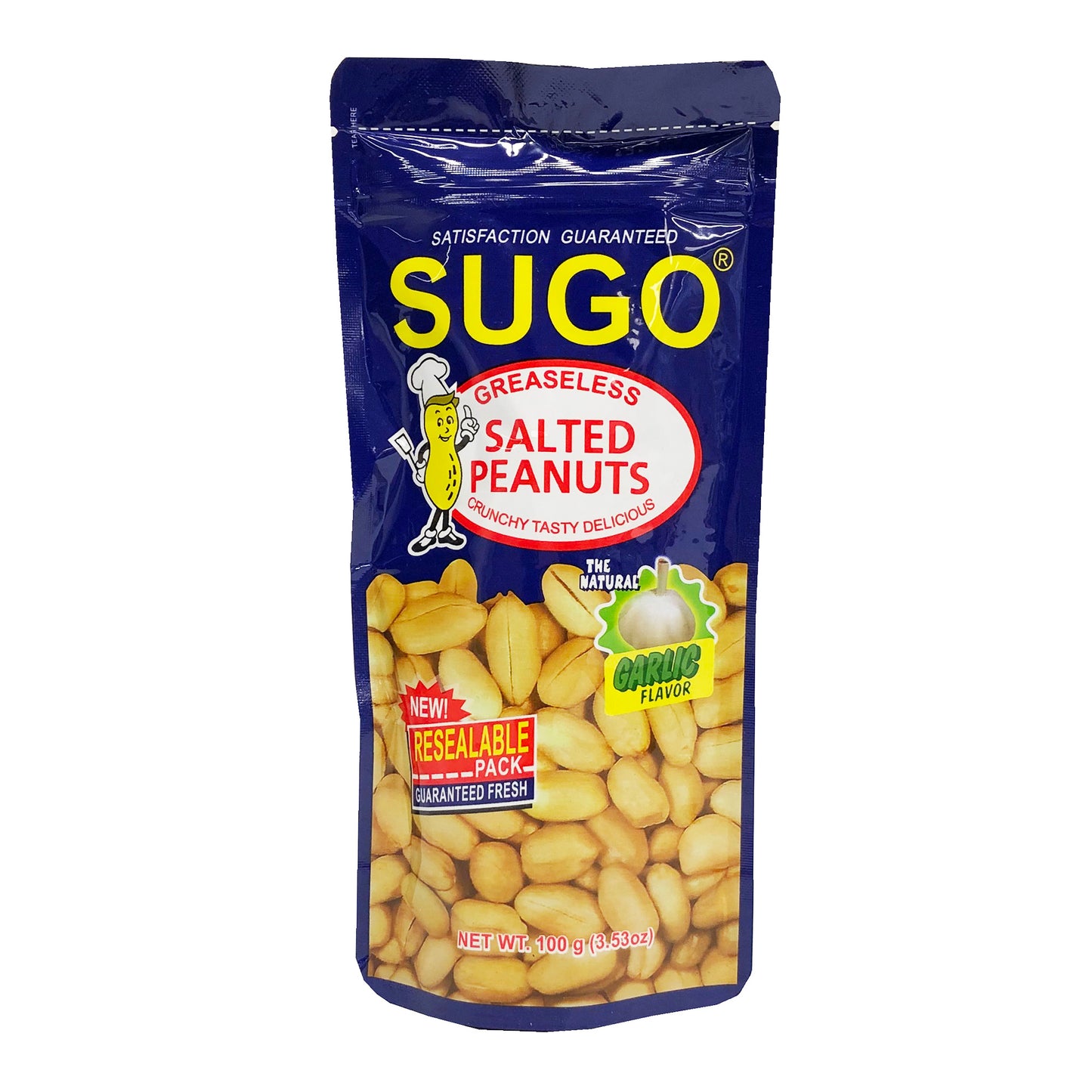 Front graphic image of Sugo Salted Peanuts Garlic Flavor 3.53oz