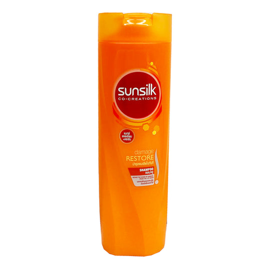 Front graphic view of Sunsilk Damage Restore Shampoo Orange 10.8oz