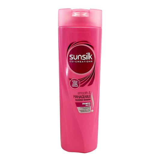Front graphic view of Sunsilk Smooth and Manageable Shampoo Pink 10.82oz