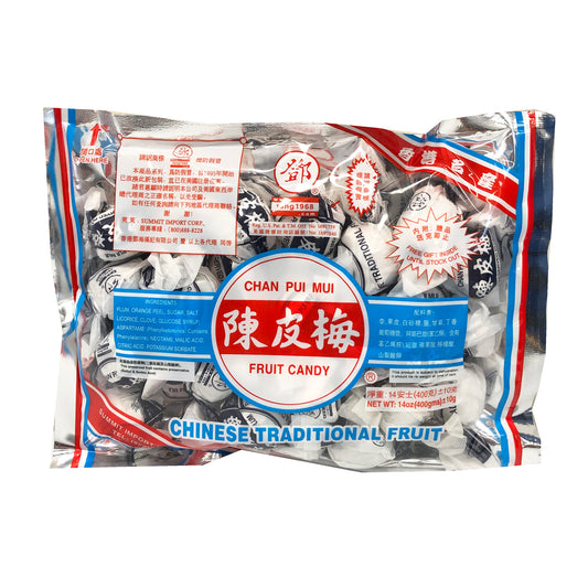 Front graphic image of Tang Hoi Kee Chan Pui Mui Fruit Candy 14oz
