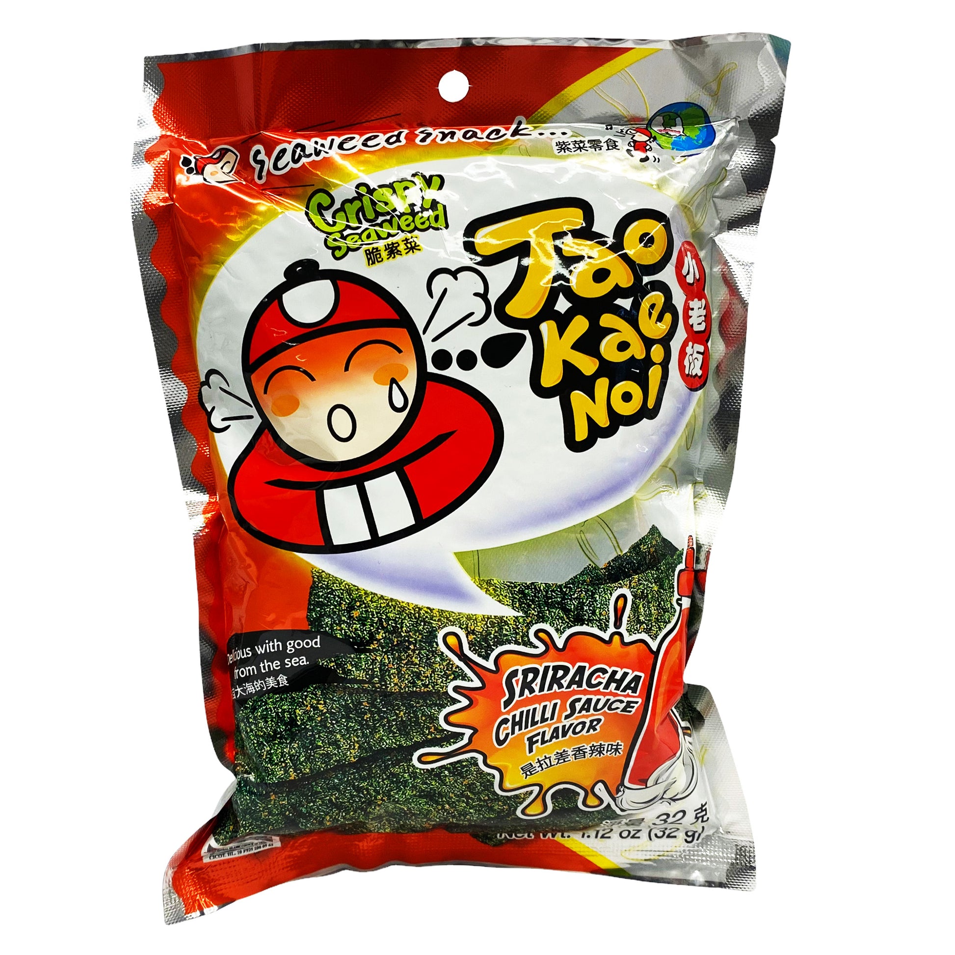 Front graphic image of Tao Kae Noi Crispy Seaweed - Sriracha Chilli Sauce Flavor 1.12oz (32g)