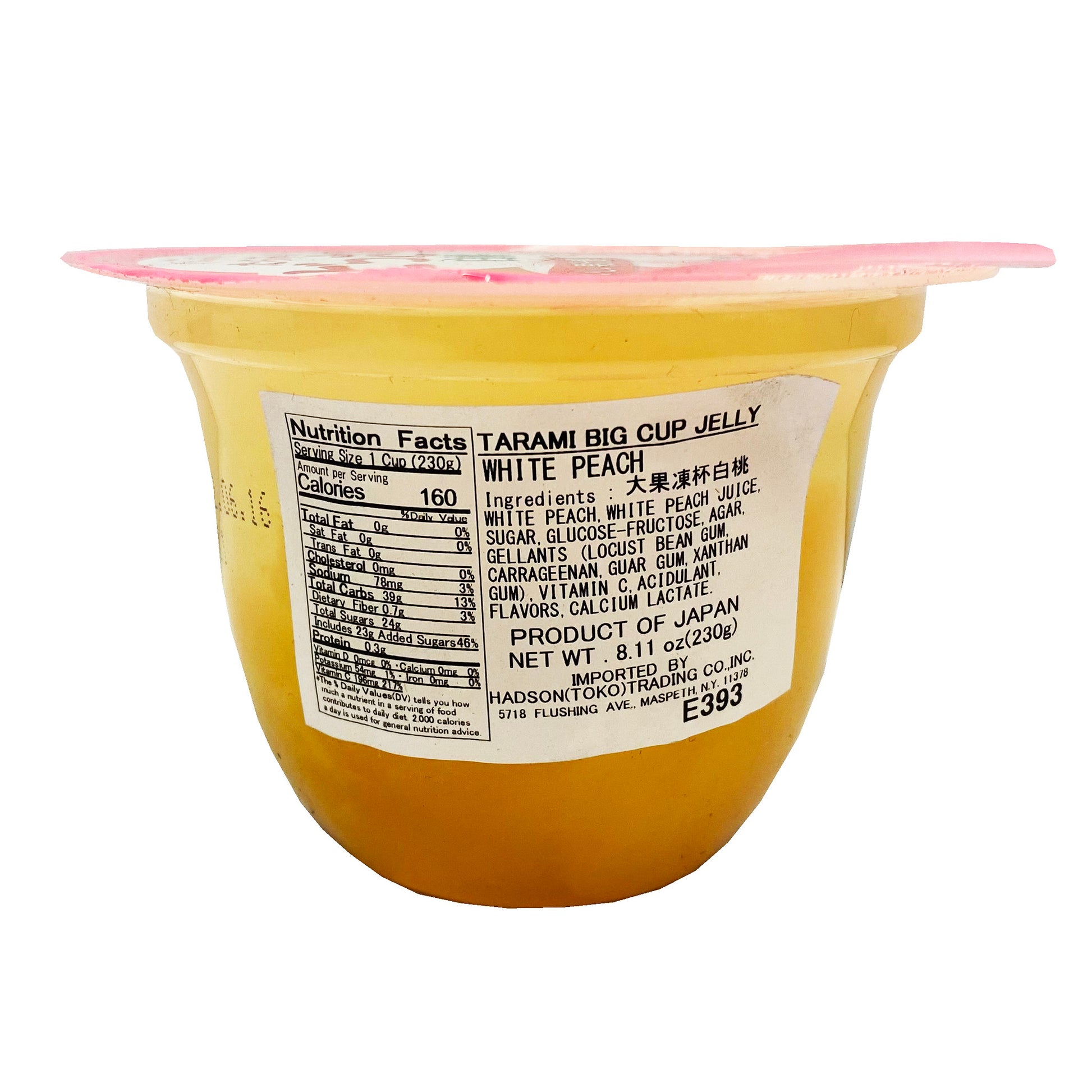 Back graphic image of Tarami Big Jelly Cup - White Peach Flavor 8.11oz (230g) 