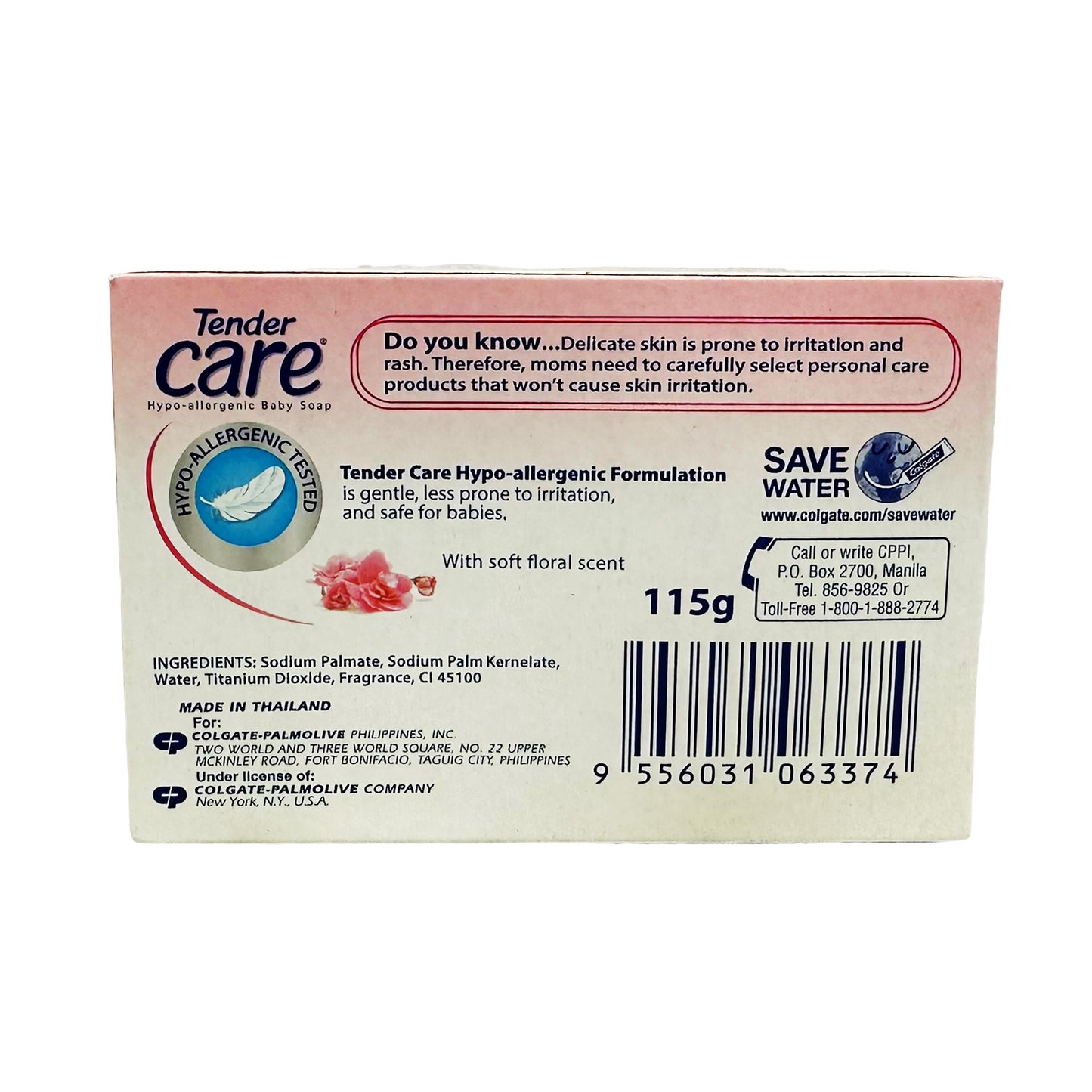 Back graphic image of Tender Care Hypo Allergenic Baby Soap - Pink Blossom 4.05oz (115g)