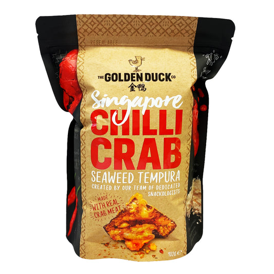 Front graphic image of The Golden Duck Chili Crab Seaweed Tempura 3.6oz (102g)