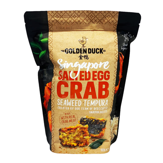 Front graphic image of The Golden Duck Salted Egg Crab Seaweed Tempura 3.6oz (102g)