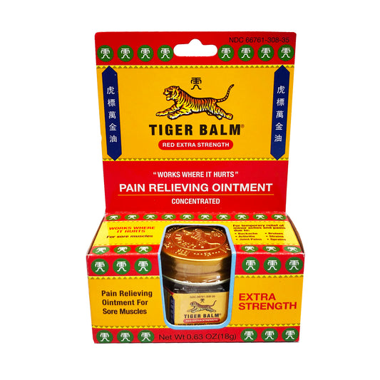 Front graphic view of Tiger Balm Red Extra Strength Pain Relieving Ointment 0.63oz