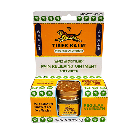 Front graphic view of Tiger Balm White Regular Strength Pain Relieving Ointment 0.63oz