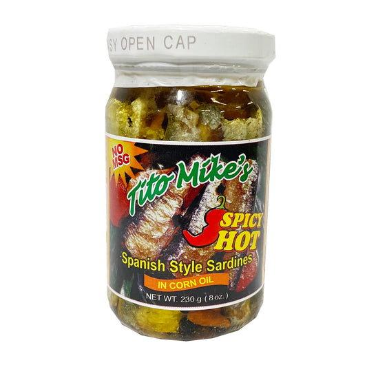 Front graphic image of Tito Mike's Spanish Sardines In Corn Oil - Hot & Spicy 8.8oz